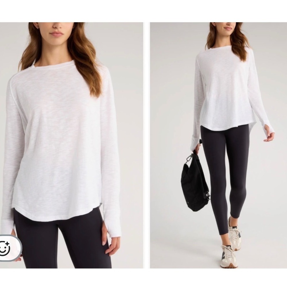 Zella All Day White Slub Cotton Long Sleeve Top Thumbholes XS